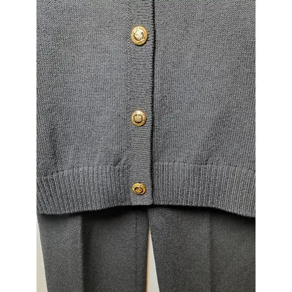 ST. JOHN BASICS Santana Knit Cardigan And Pants Black Military Gold Button M